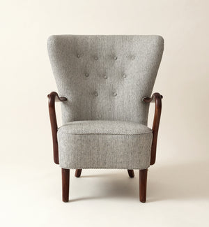 Alfred Christiansen High Back Easy Chair 23B in Striped Linen, 1940s