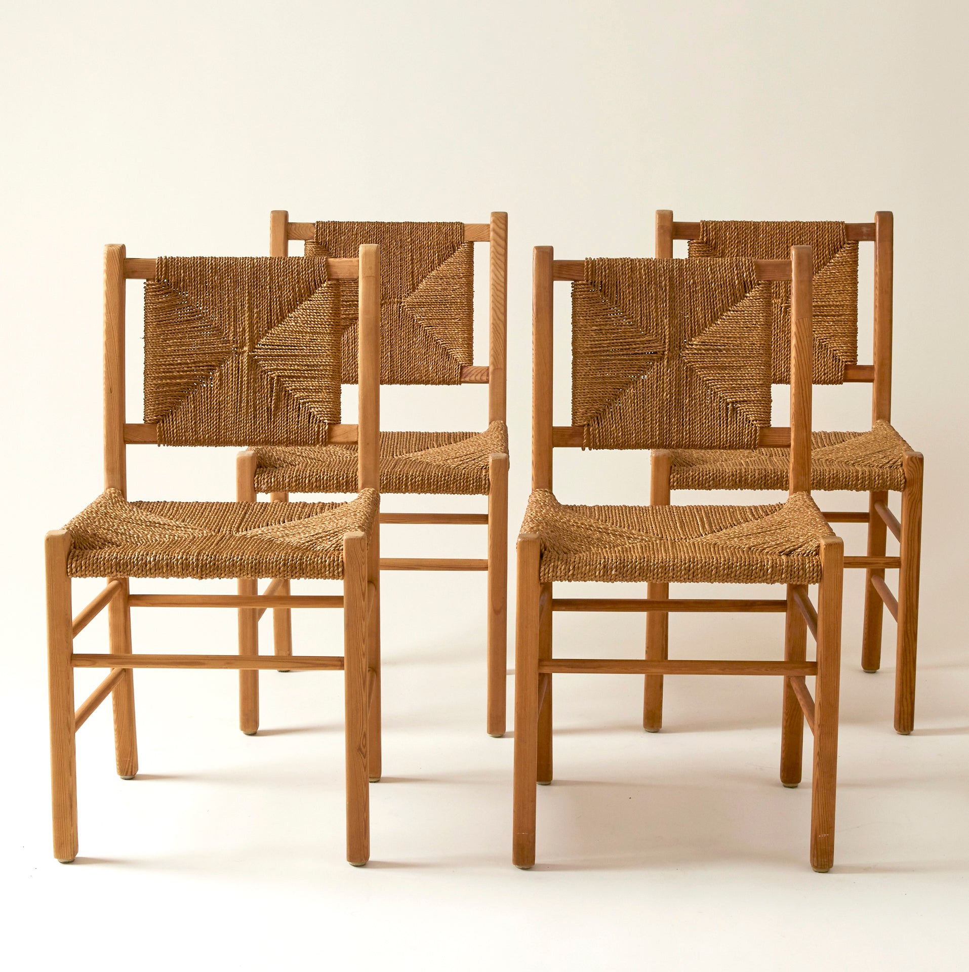 SOLD French Rope and Oak Dining Chairs, 1960's, set of 4