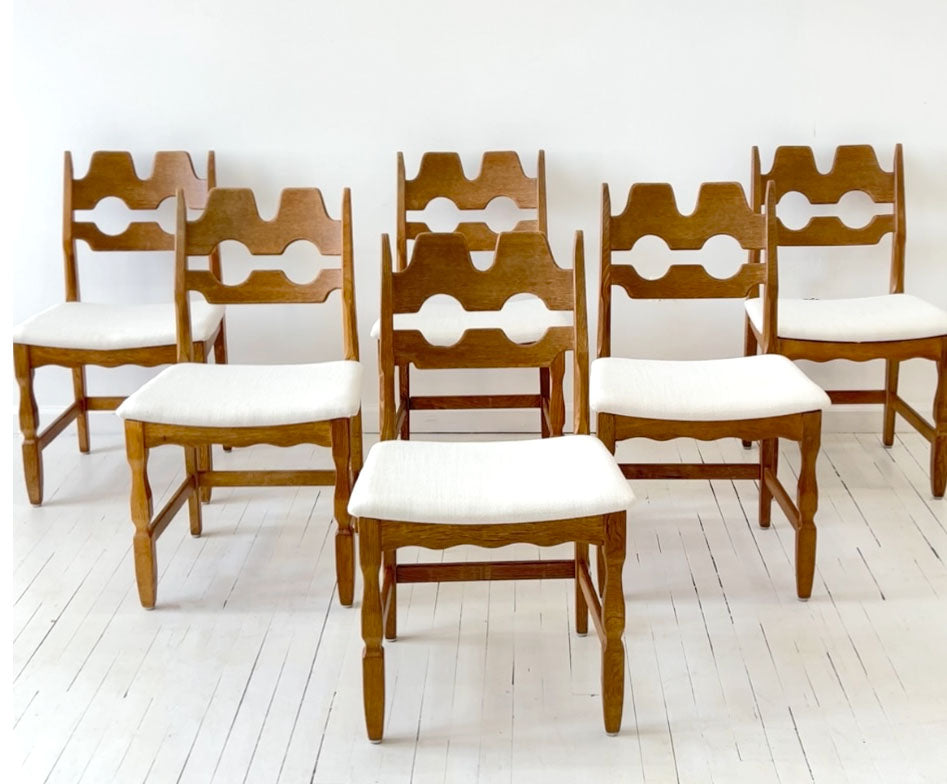 Henning Kjærnulf Oak "Razorblade" Chairs, 1960s Vintage Danish Mid Century for EG Kvalitetsmøbel, Set of 6