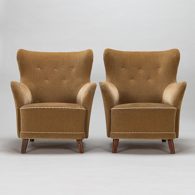 SOLD 1950s Mid Century Modern Swedish Armchairs in Velvet - Set of 2