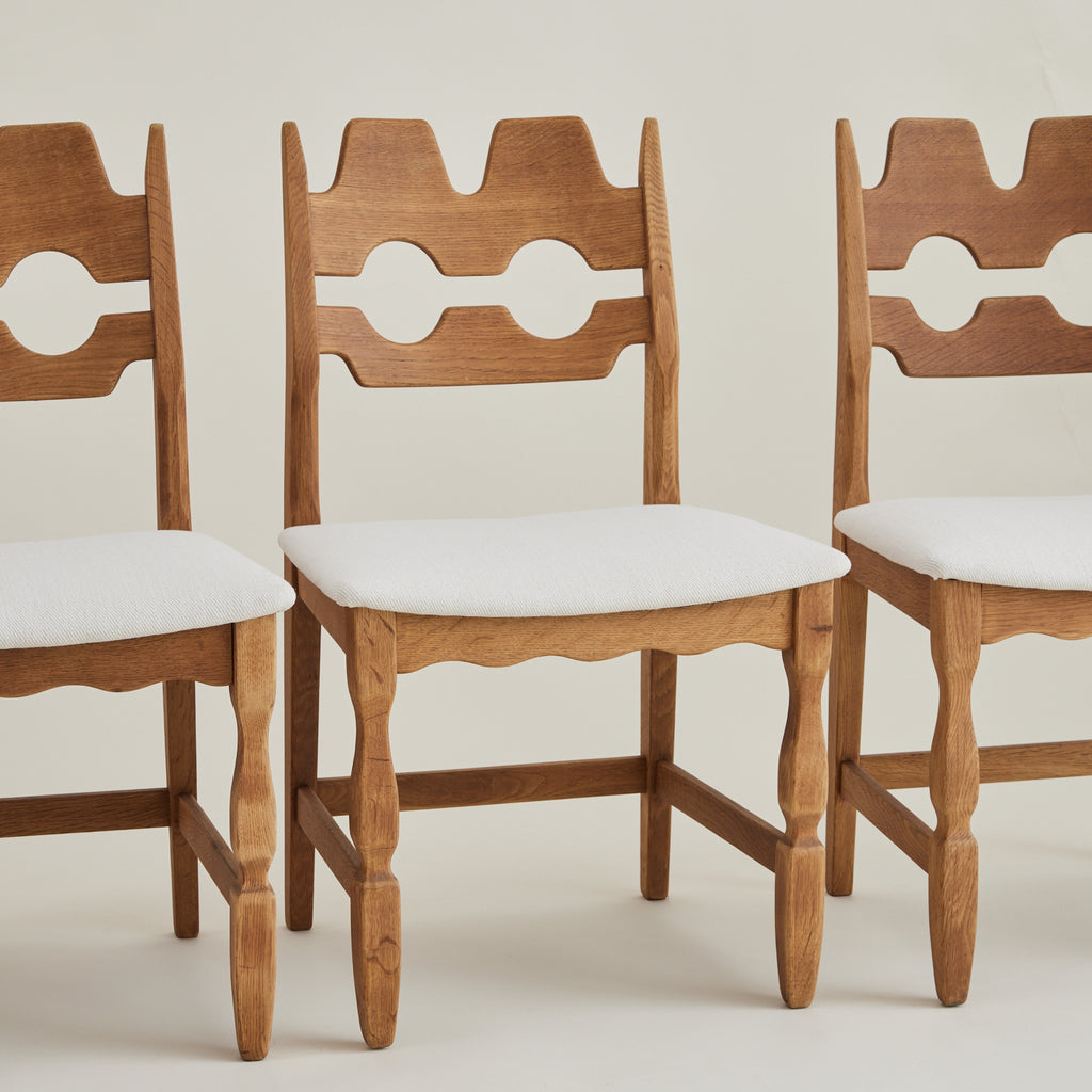 SOLD Henry Kjaernulf Oak "Razorblade" Chairs, 1960s Vintage Danish Mid Century, Set of 6