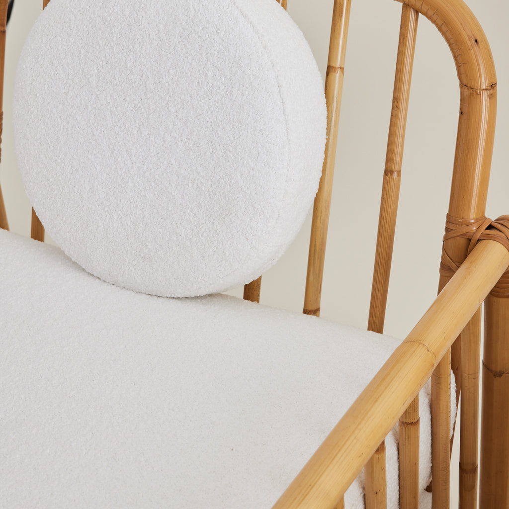 Vintage Italian Rattan Lounge chairs with boucle cushions, 1960's.