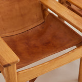 Karin Mobring Pine and Saddle Leather Lounge Chairs, 1970's, a pair