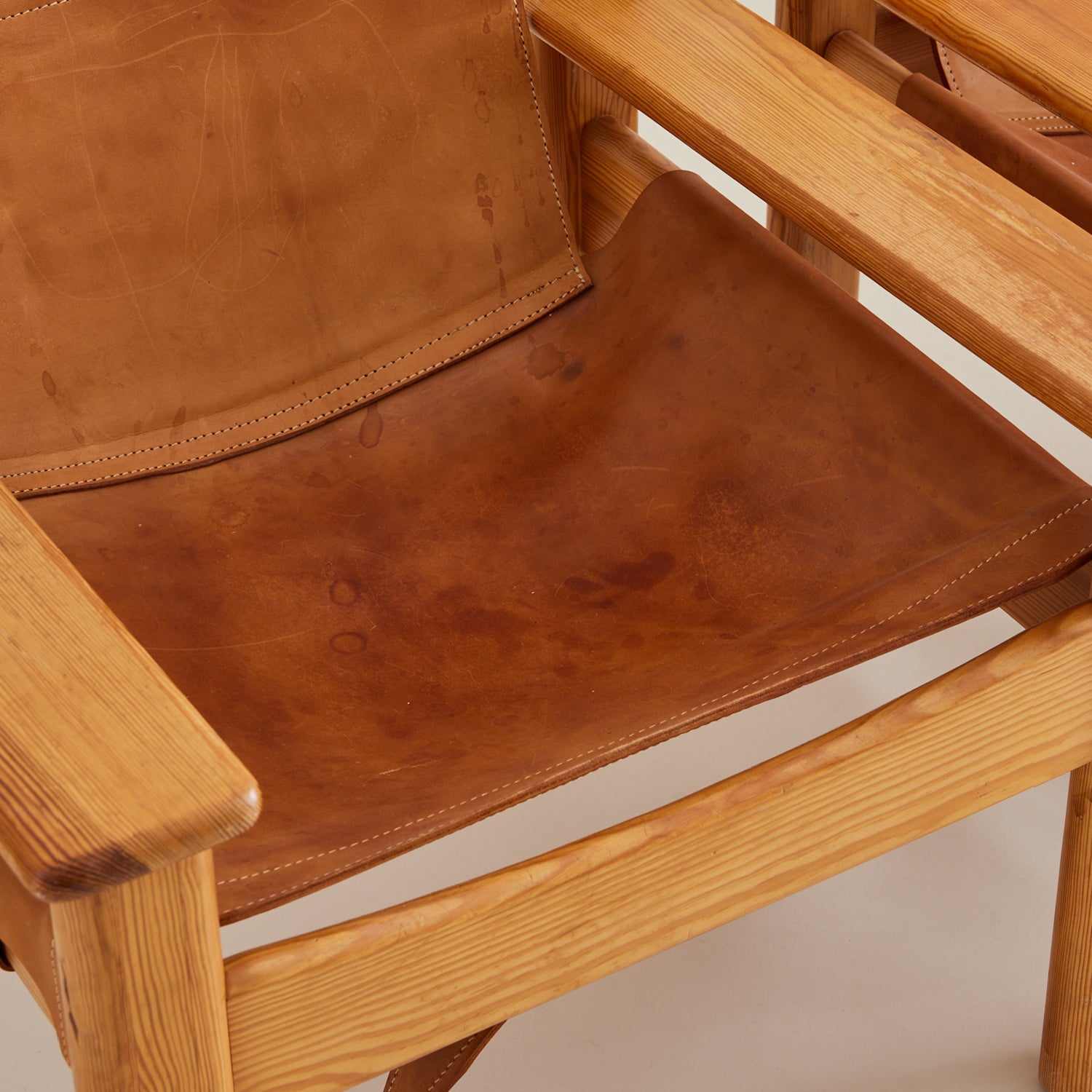Karin Mobring Pine and Saddle Leather Lounge Chairs, 1970's, a pair
