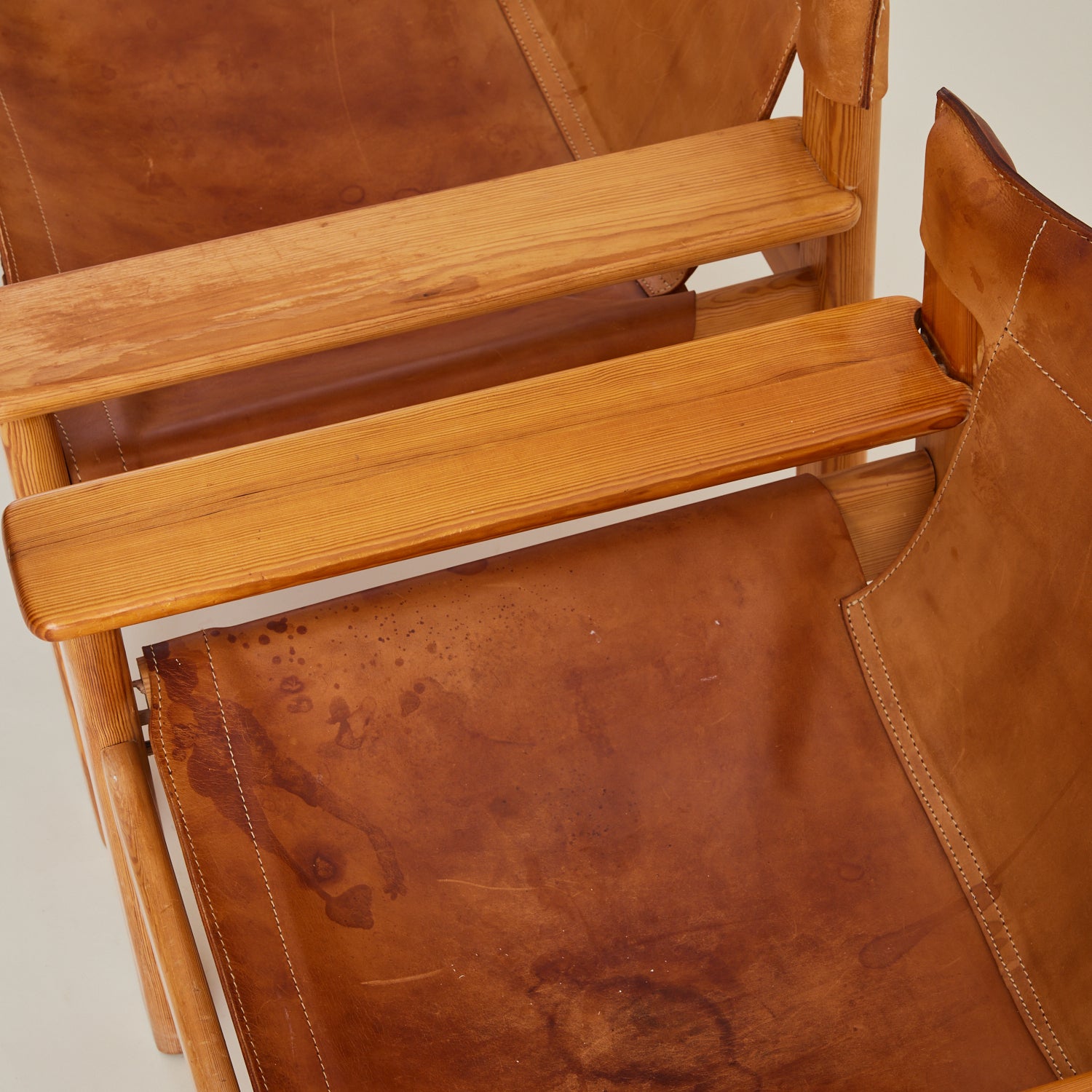 Karin Mobring Pine and Saddle Leather Lounge Chairs, 1970's, a pair