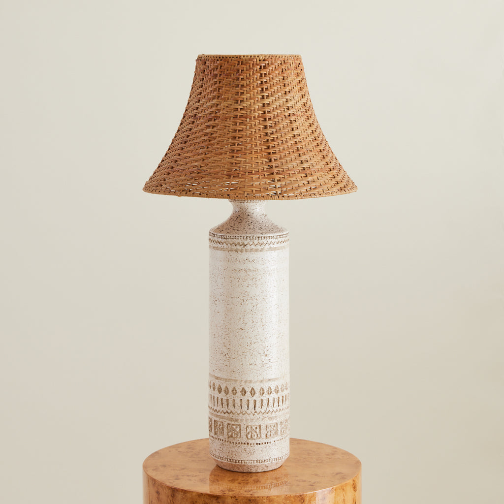 Large Bitossi Ceramic Lamp with Rattan shade, 1960's
