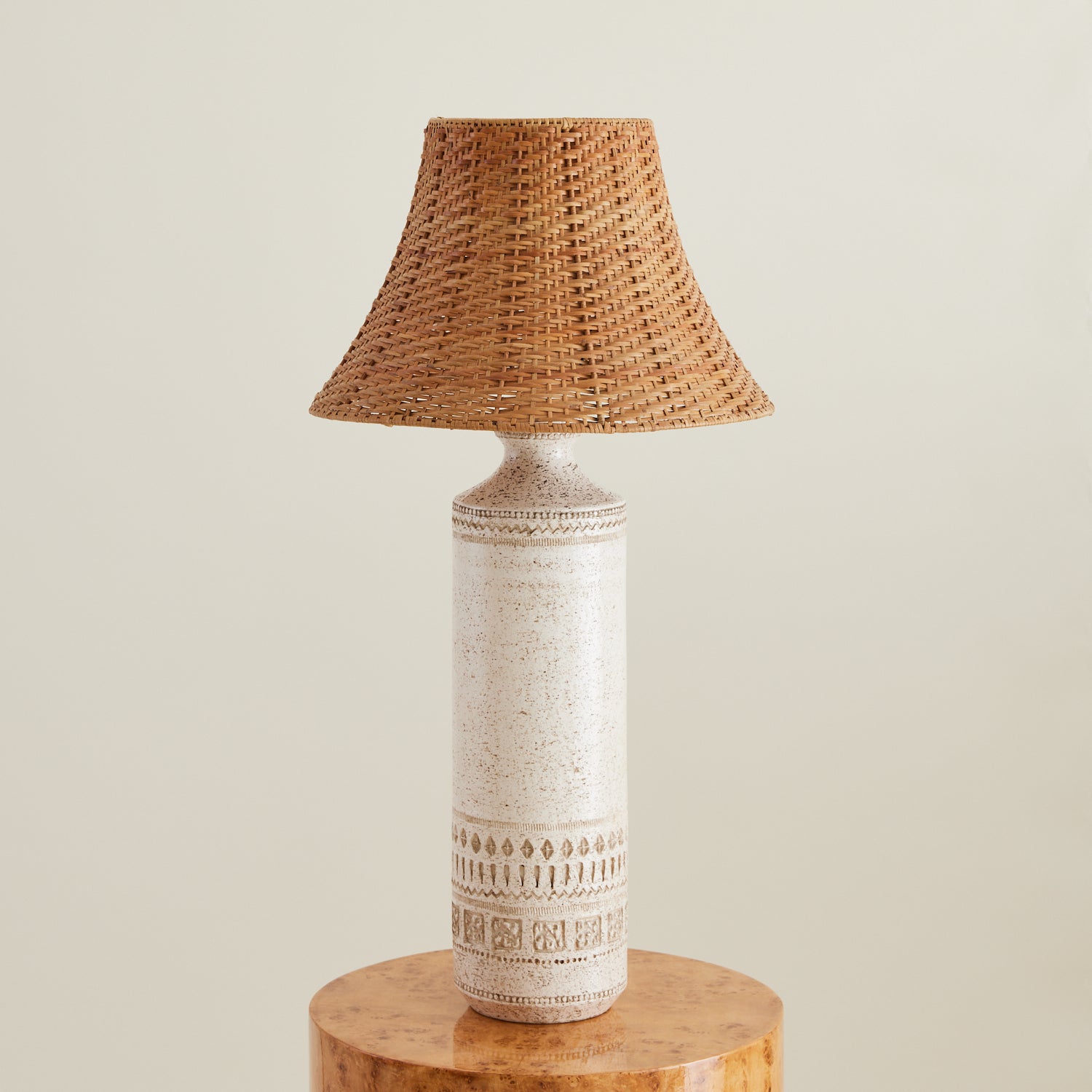 Large Bitossi Ceramic Lamp with Rattan shade, 1960's