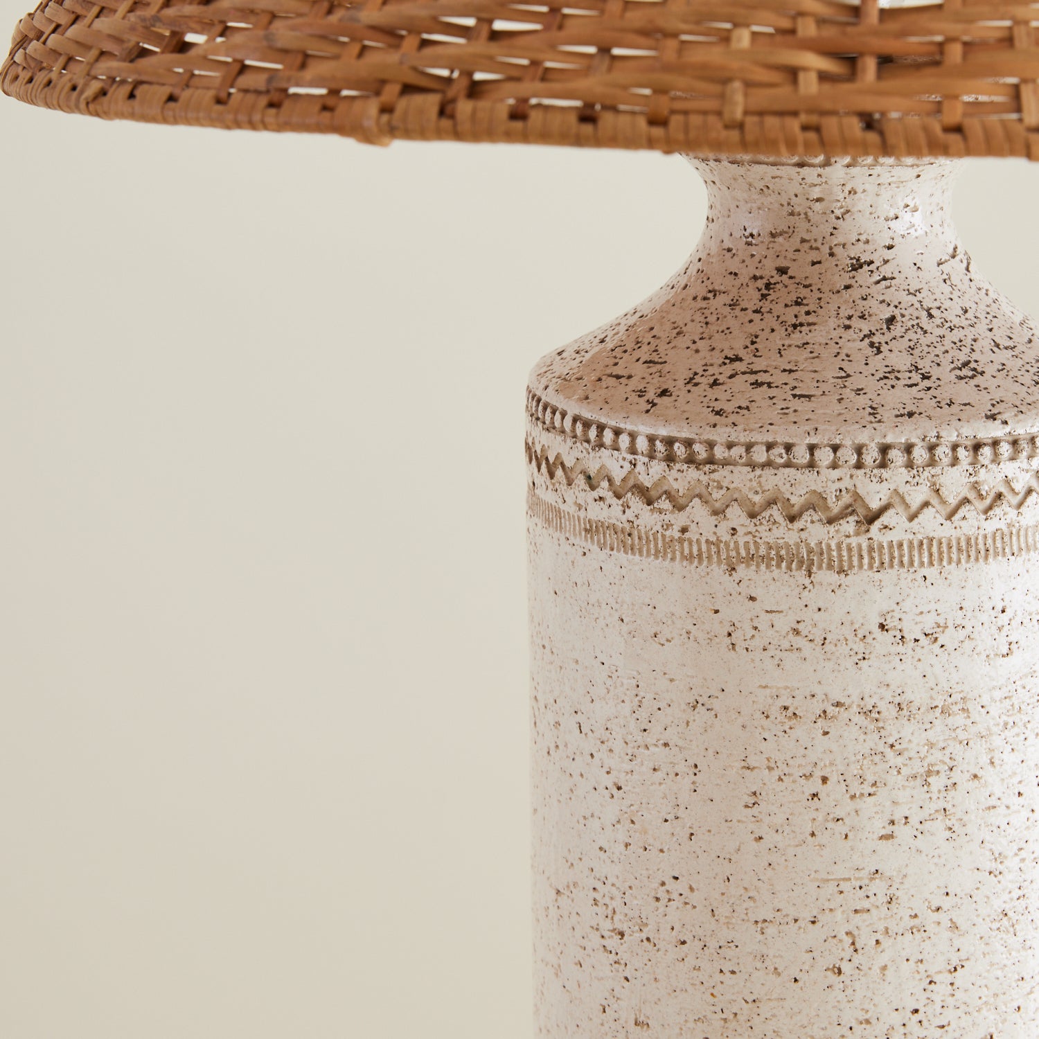 Large Bitossi Ceramic Lamp with Rattan shade, 1960's