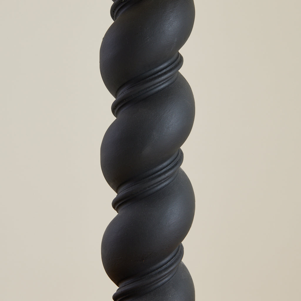 ON HOLD Pair of French twisted wood lamps in matte black, 1950's