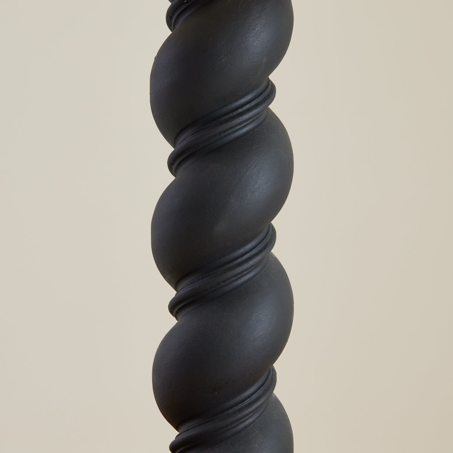 ON HOLD Pair of French twisted wood lamps in matte black, 1950's