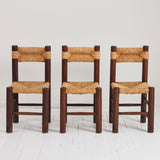 SOLD French Rustic Dining Chairs With Rush Seat, Charlotte Perriand Style, 1960's, Set of 8