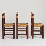 SOLD French Rustic Dining Chairs With Rush Seat, Charlotte Perriand Style, 1960's, Set of 8