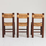 SOLD French Rustic Dining Chairs With Rush Seat, Charlotte Perriand Style, 1960's, Set of 8