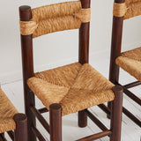 SOLD French Rustic Dining Chairs With Rush Seat, Charlotte Perriand Style, 1960's, Set of 8