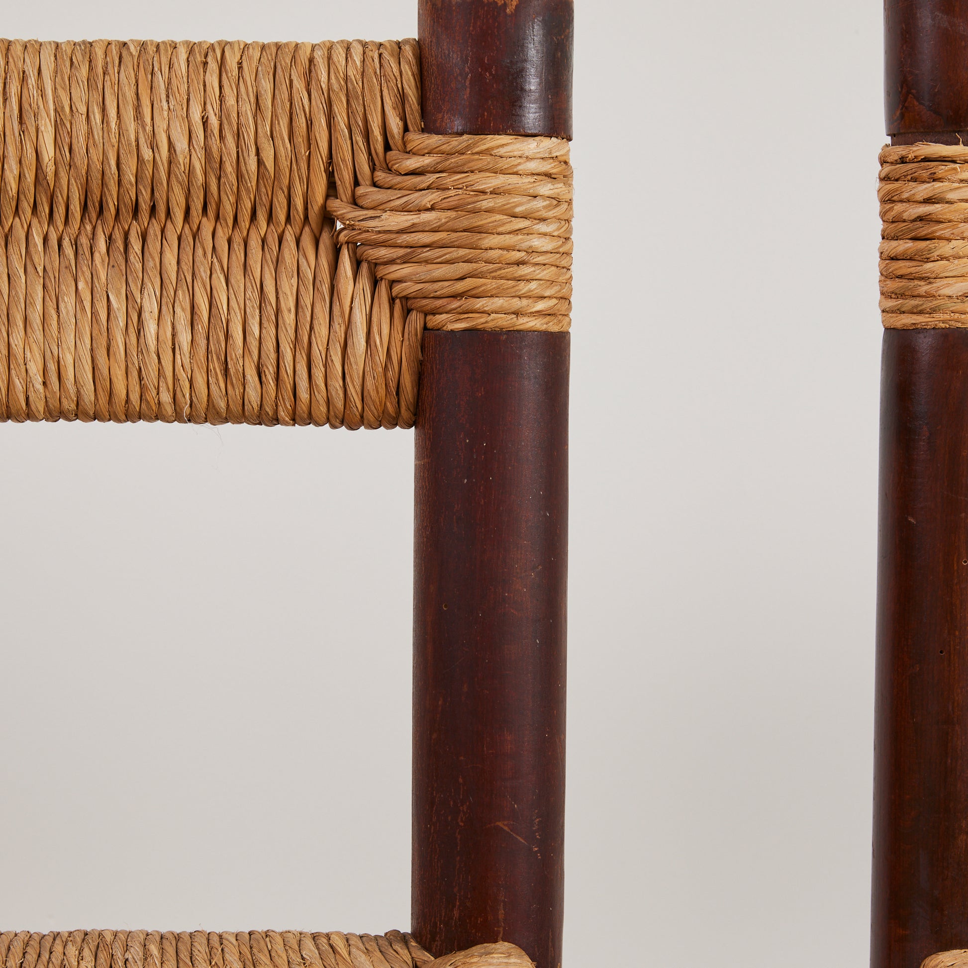 SOLD French Rustic Dining Chairs With Rush Seat, Charlotte Perriand Style, 1960's, Set of 8