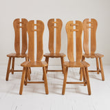 De Puydt Belgian Brutalist Oak Dining Chairs, 1970's, Set of 5