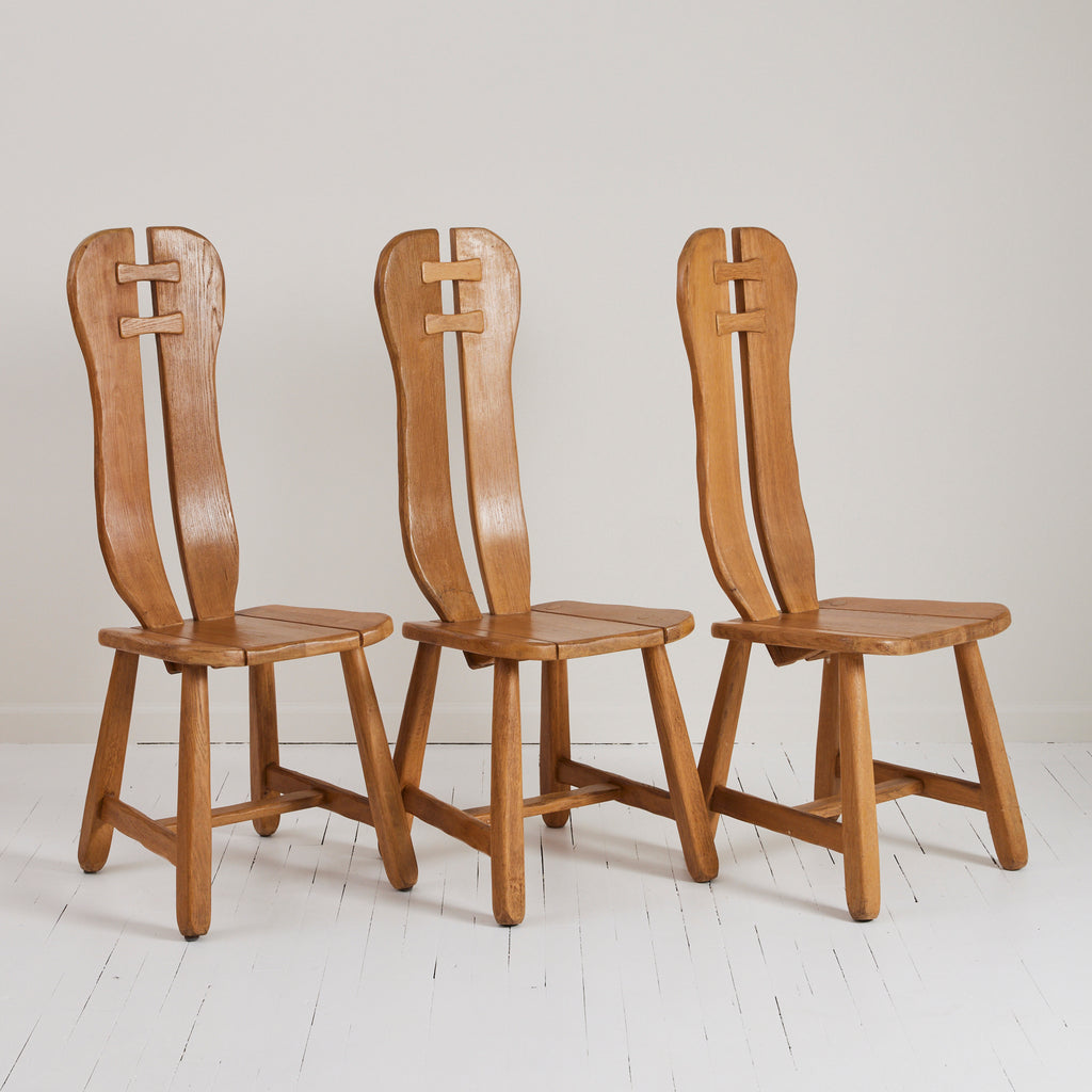 De Puydt Belgian Brutalist Oak Dining Chairs, 1970's, set of 6