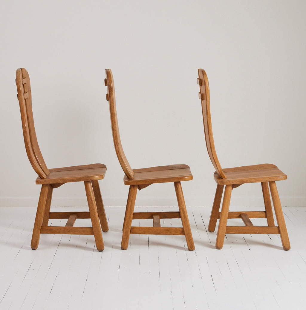 De Puydt Belgian Brutalist Oak Dining Chairs, 1970's, set of 6