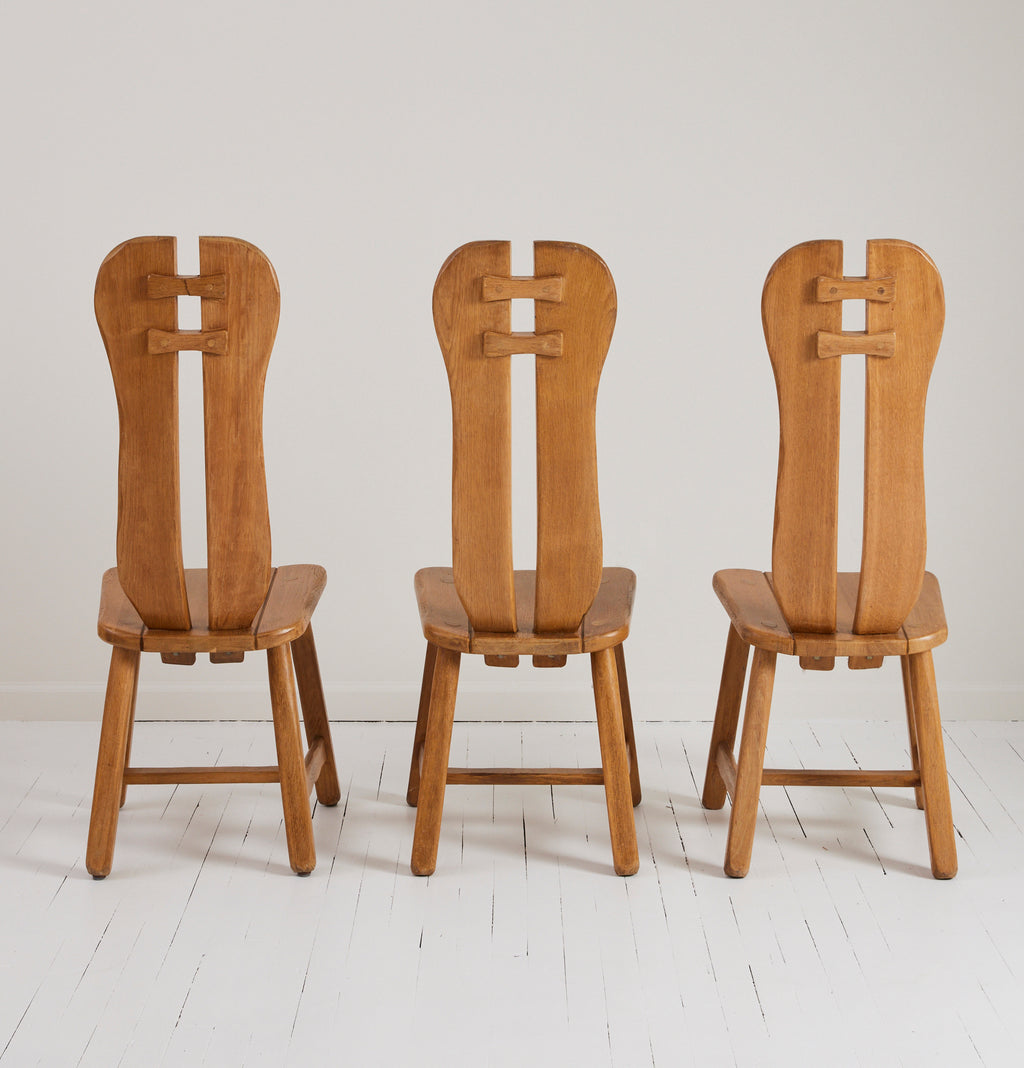 De Puydt Belgian Brutalist Oak Dining Chairs, 1970's, set of 6