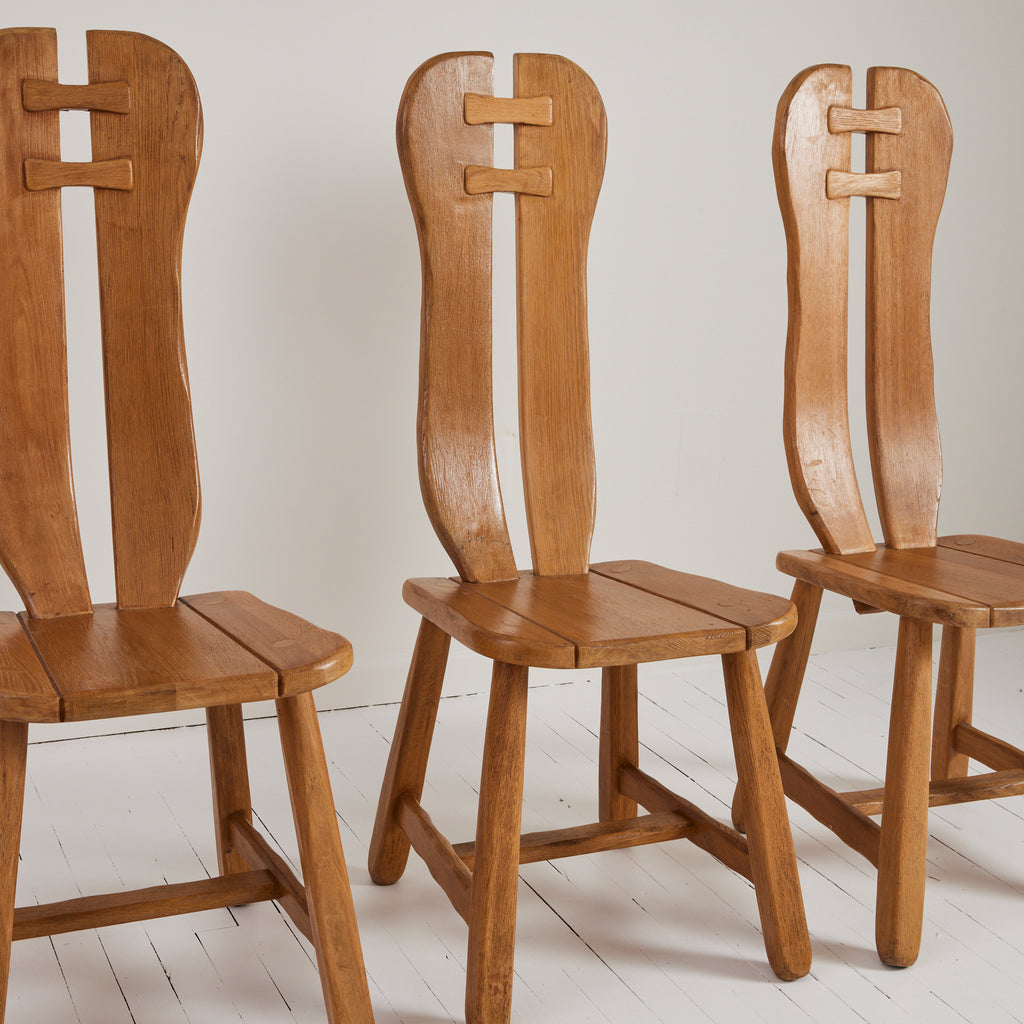De Puydt Belgian Brutalist Oak Dining Chairs, 1970's, set of 6
