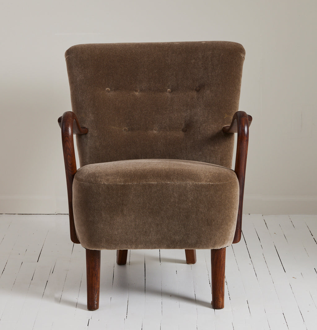 SOLD Alfred Christiansen Danish Modern Velvet Mohair Easy Chair, 1940s
