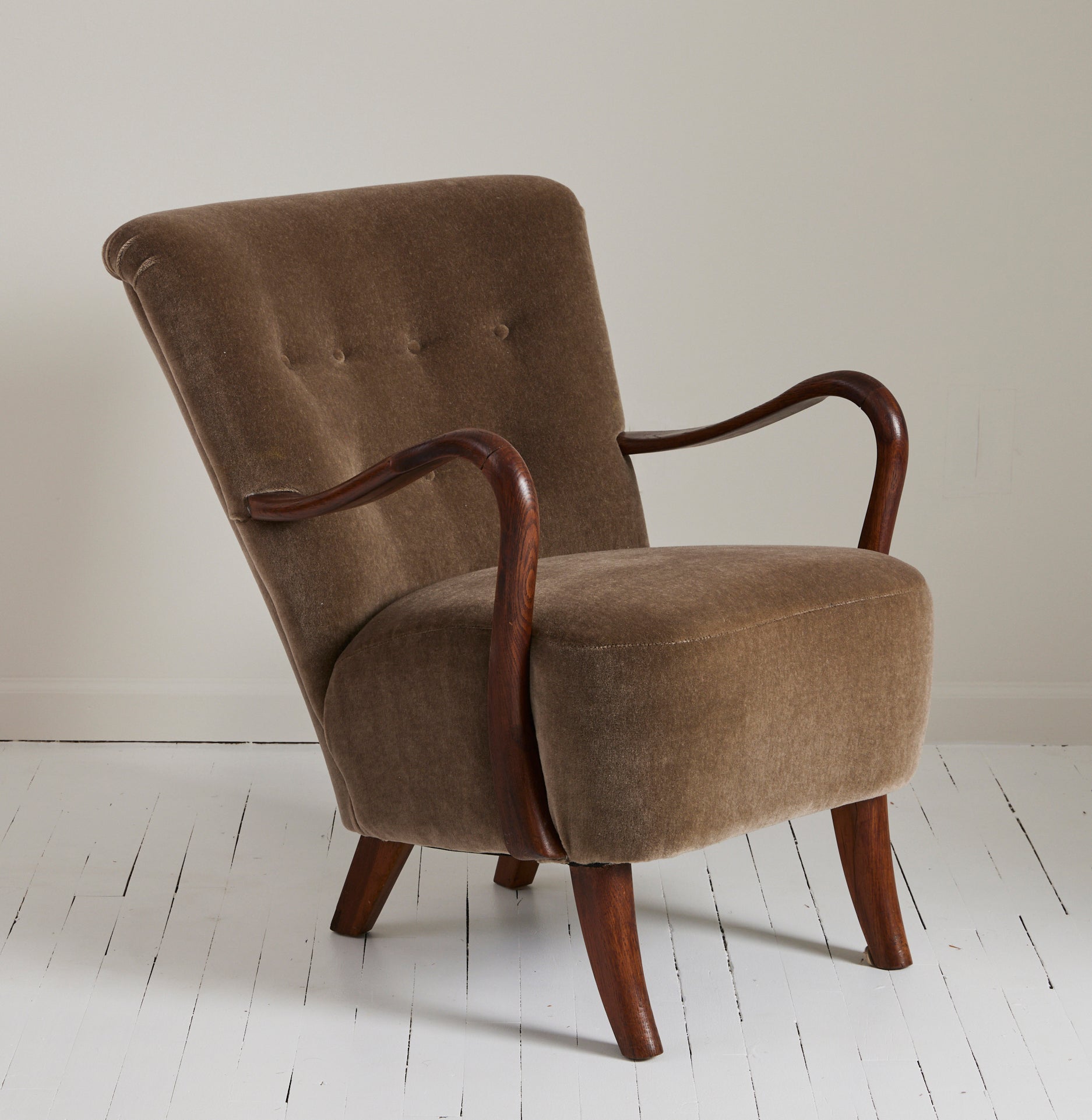 SOLD Alfred Christiansen Danish Modern Velvet Mohair Easy Chair, 1940s