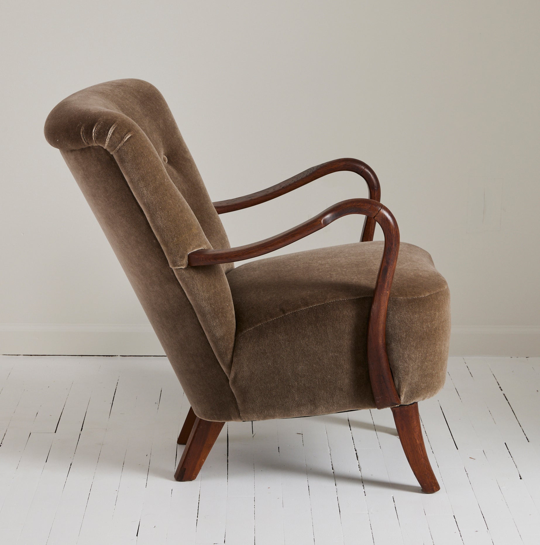 SOLD Alfred Christiansen Danish Modern Velvet Mohair Easy Chair, 1940s