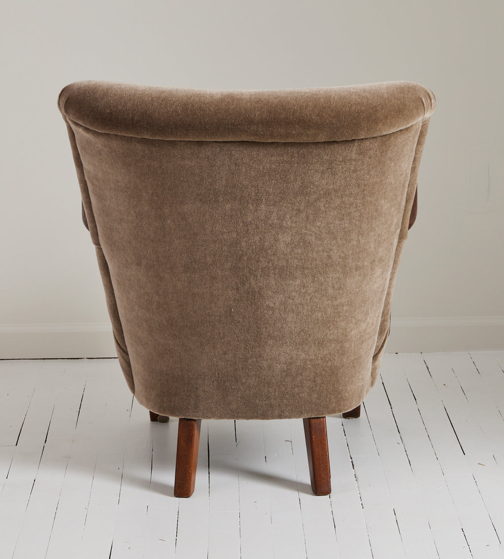 SOLD Alfred Christiansen Danish Modern Velvet Mohair Easy Chair, 1940s