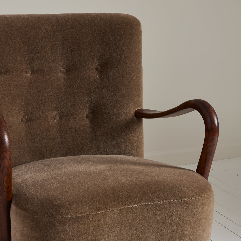 SOLD Alfred Christiansen Danish Modern Velvet Mohair Easy Chair, 1940s