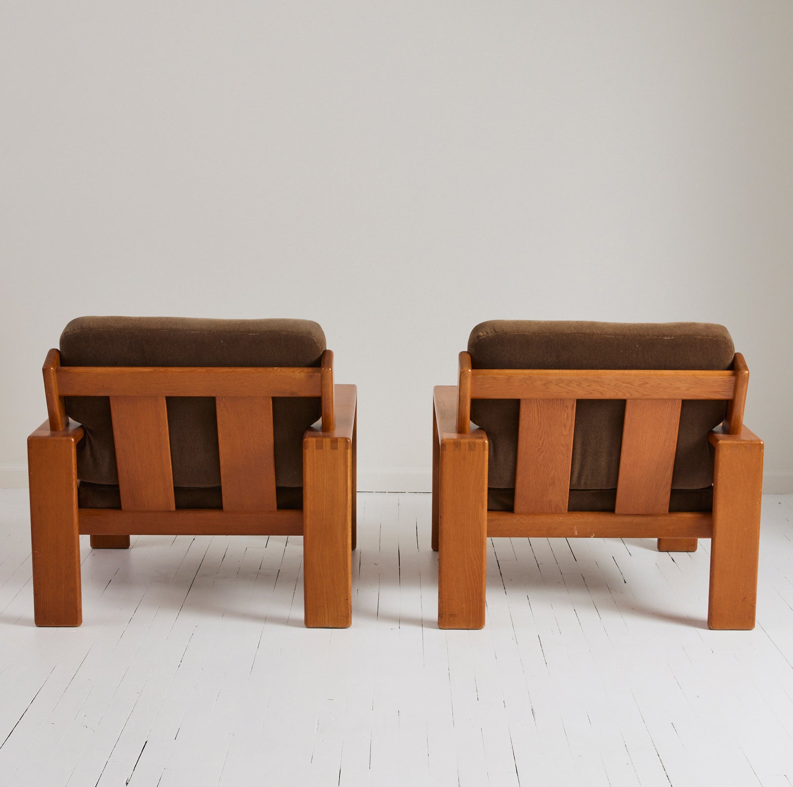 SOLD Esko Pajamies Finnish Velvet Mohair and Oak "Bonanza" Lounge Chairs, 1960s, a Pair