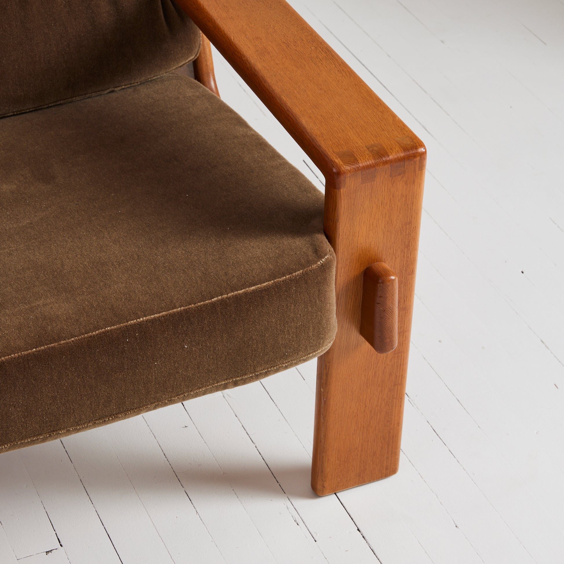 SOLD Esko Pajamies Finnish Velvet Mohair and Oak "Bonanza" Lounge Chairs, 1960s, a Pair