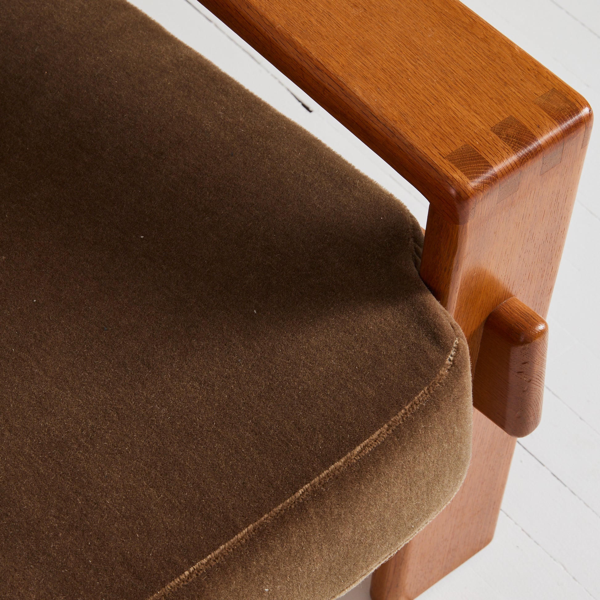 SOLD Esko Pajamies Finnish Velvet Mohair and Oak "Bonanza" Lounge Chairs, 1960s, a Pair