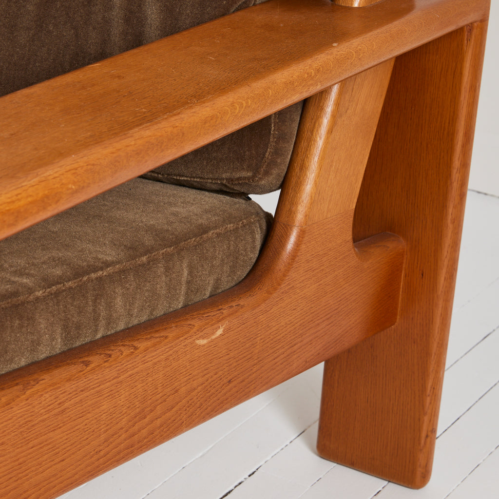 SOLD Esko Pajamies Finnish Velvet Mohair and Oak "Bonanza" Lounge Chairs, 1960s, a Pair