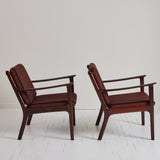 Ole Wanscher Danish Easy Chairs in Mahogany, Loose Striped Cushions 1950s - Set of 2