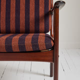 Ole Wanscher Danish Easy Chairs in Mahogany, Loose Striped Cushions 1950s - Set of 2