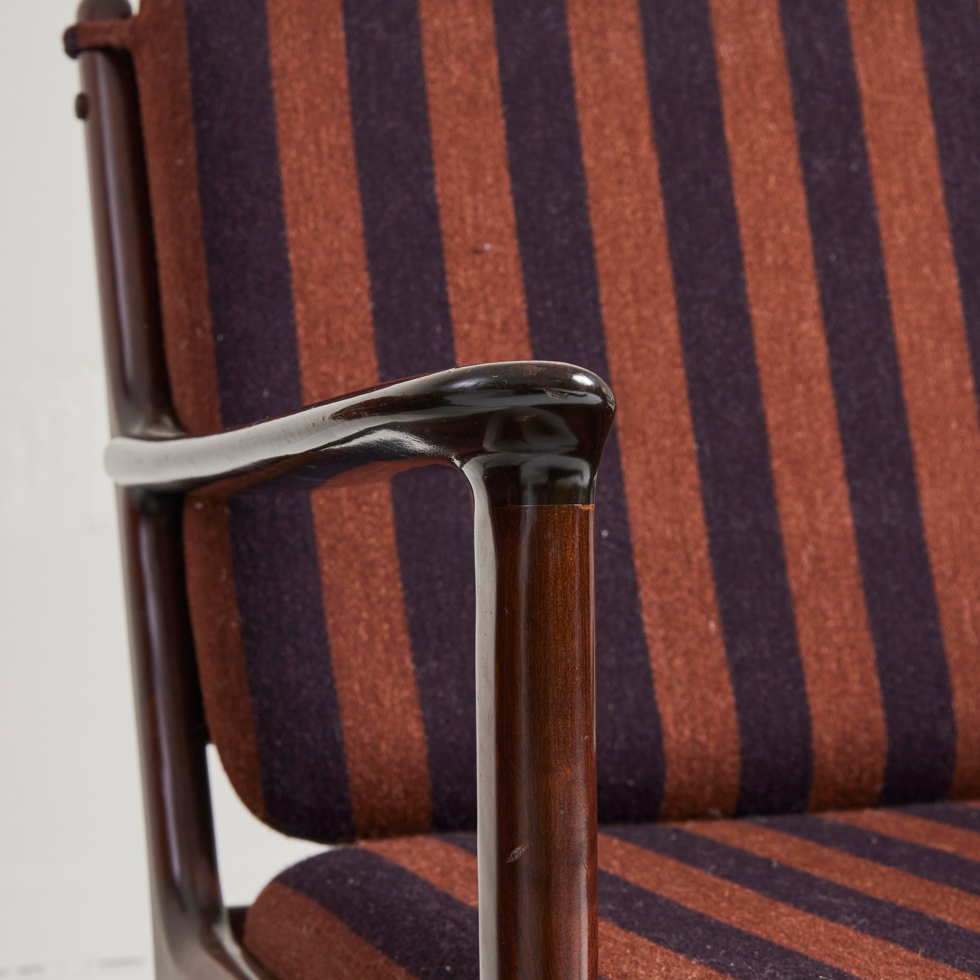 Ole Wanscher Danish Easy Chairs in Mahogany, Loose Striped Cushions 1950s - Set of 2