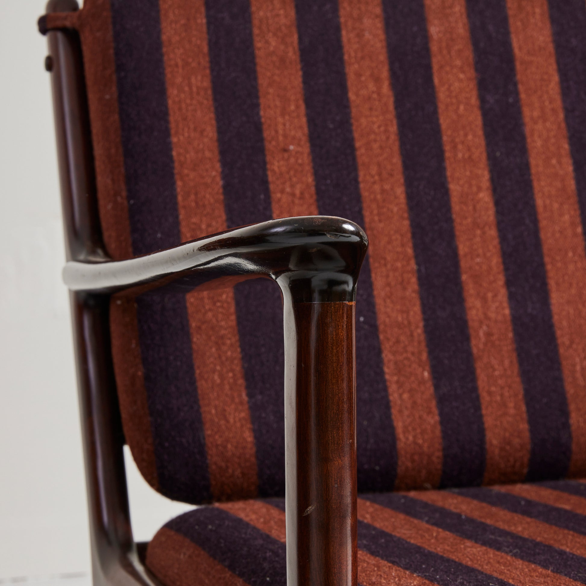 Ole Wanscher Danish Easy Chairs in Mahogany, Loose Striped Cushions 1950s - Set of 2