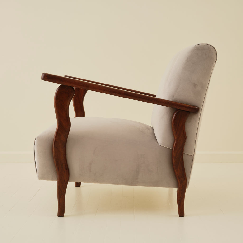 Italian Art Deco Wavy Wood Armchairs, a Pair, 1940s
