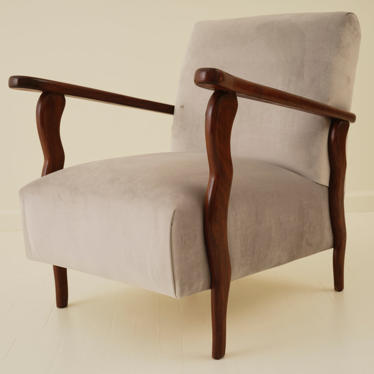 Italian Art Deco Wavy Wood Armchairs, a Pair, 1940s
