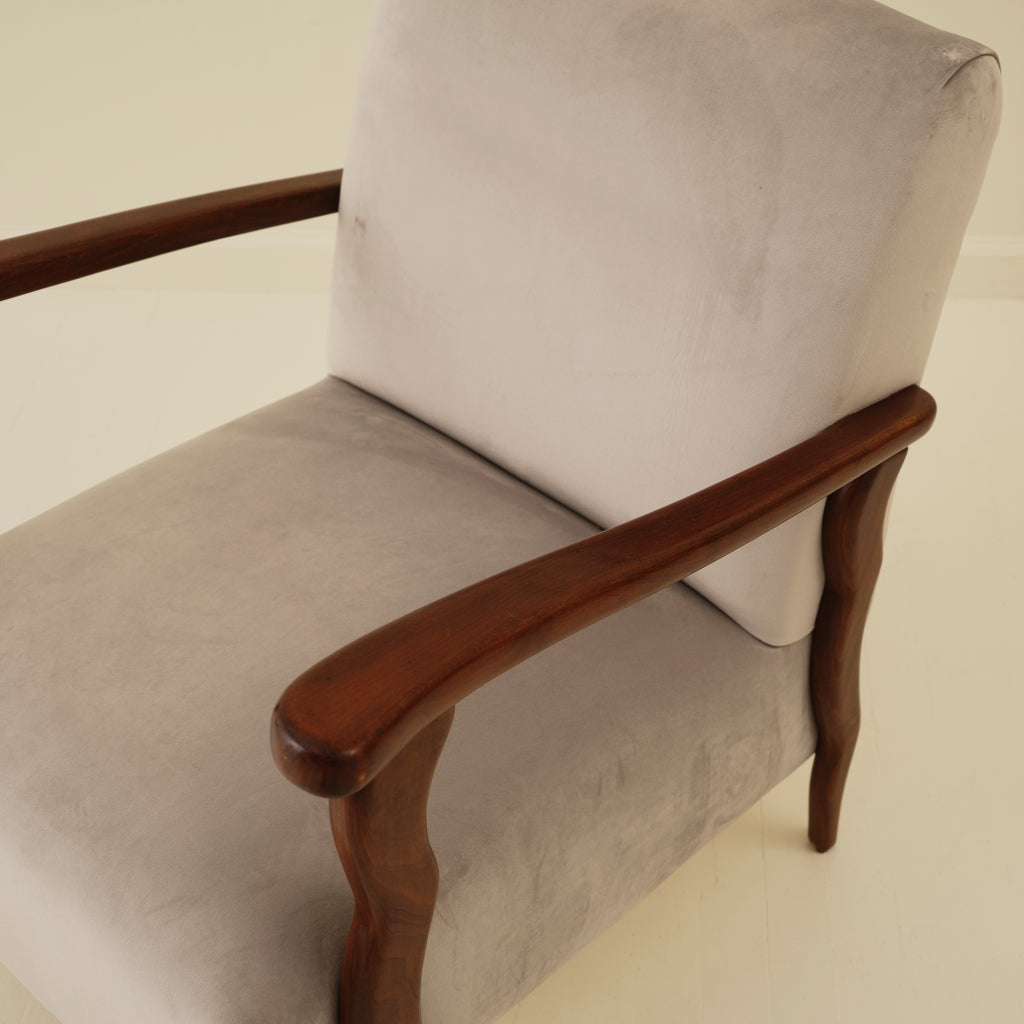 Italian Art Deco Wavy Wood Armchairs, a Pair, 1940s