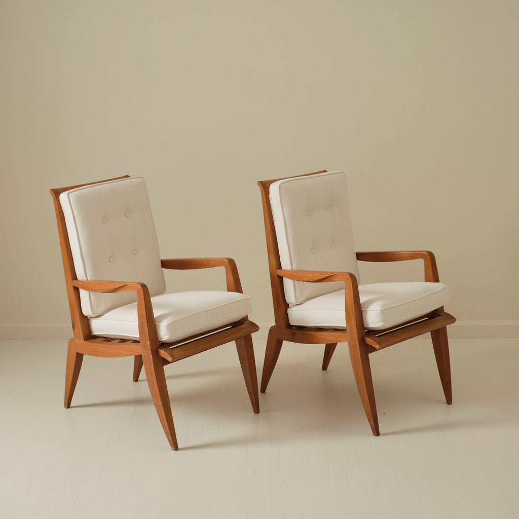 Roger Landault French Mid Century Armchairs, a Pair, 1950s