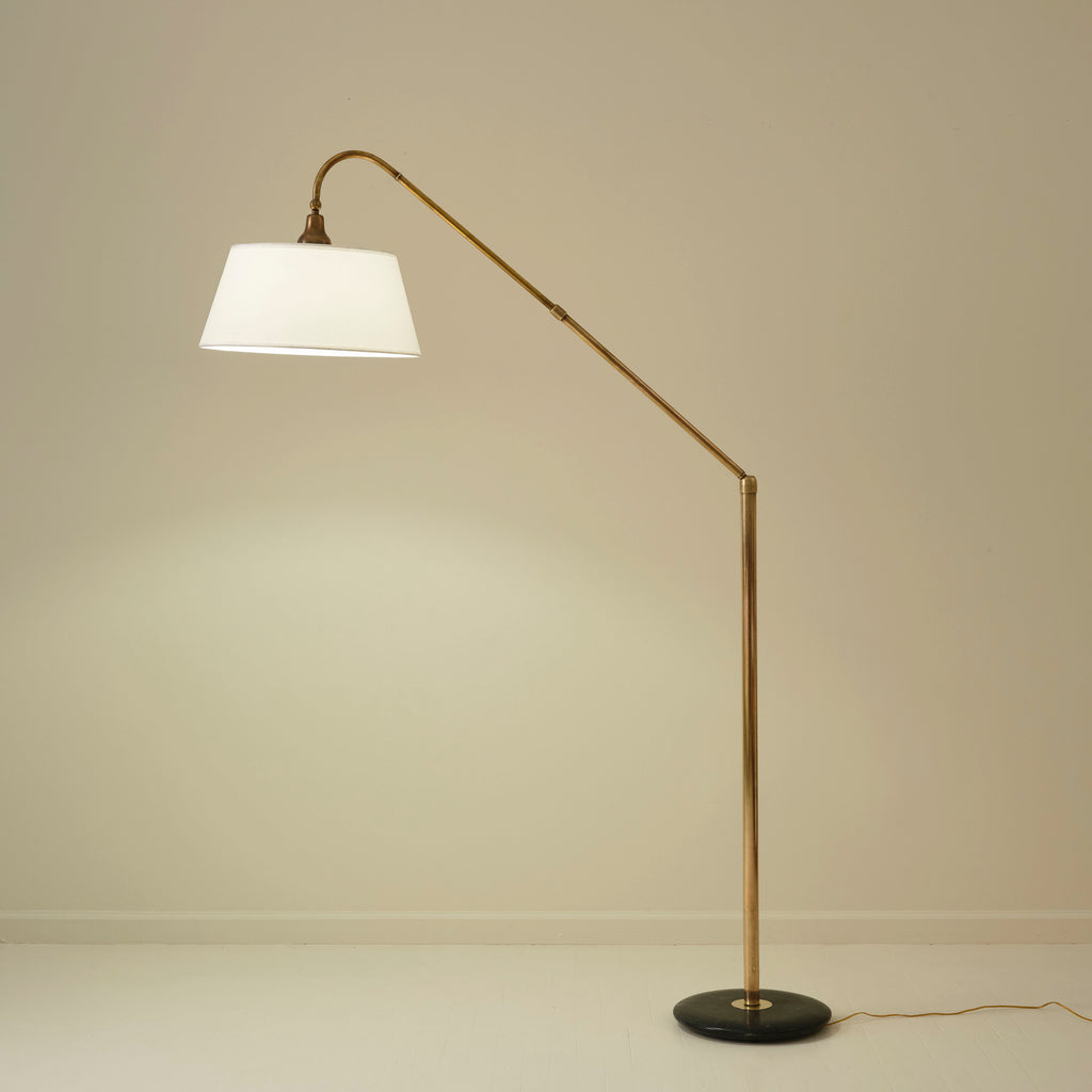 Italian Mid Century Brass Floor Lamp with Marble Base