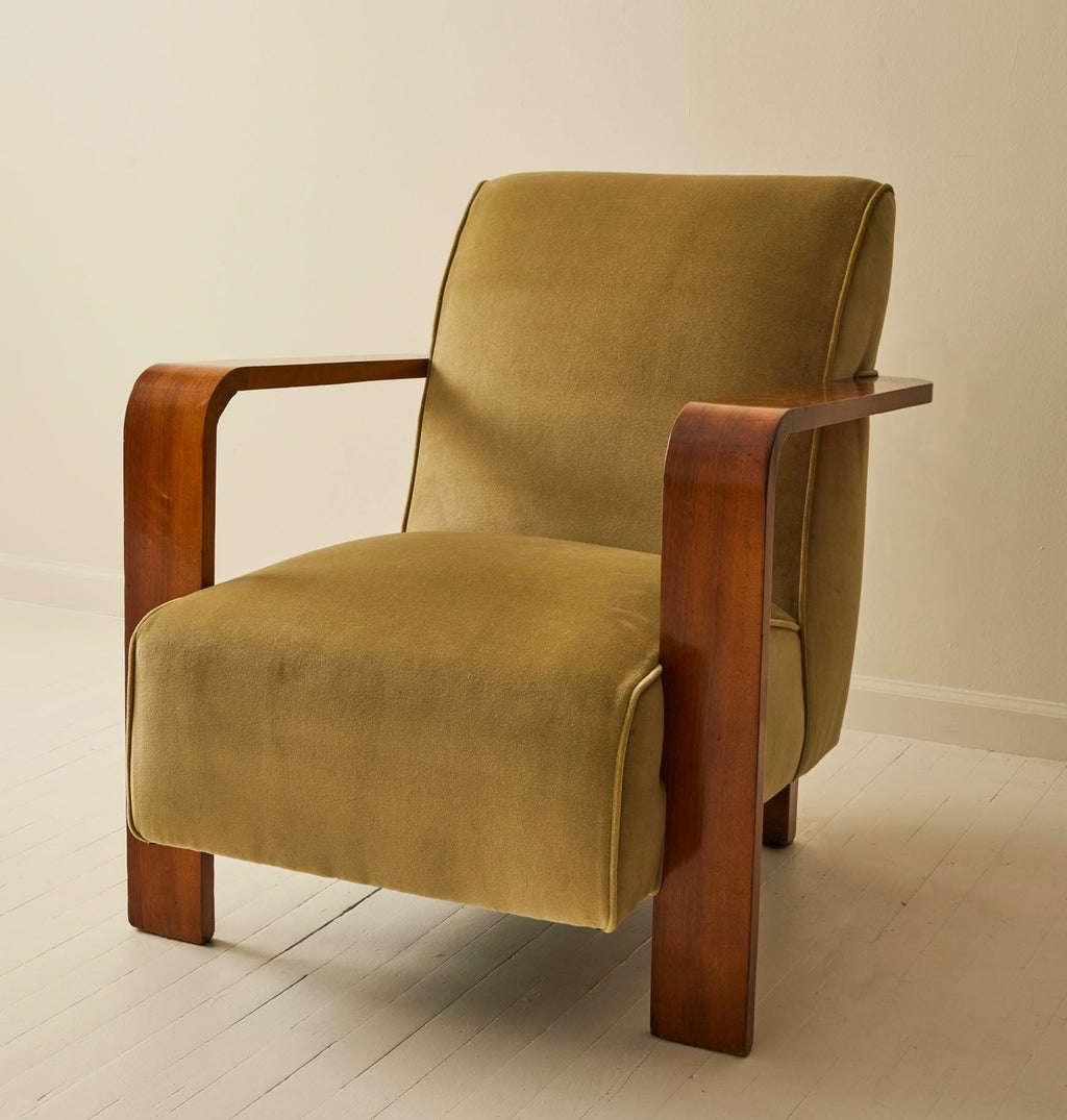 Italian Art Deco Lounge Chairs in Velvet, a pair, 1930's.
