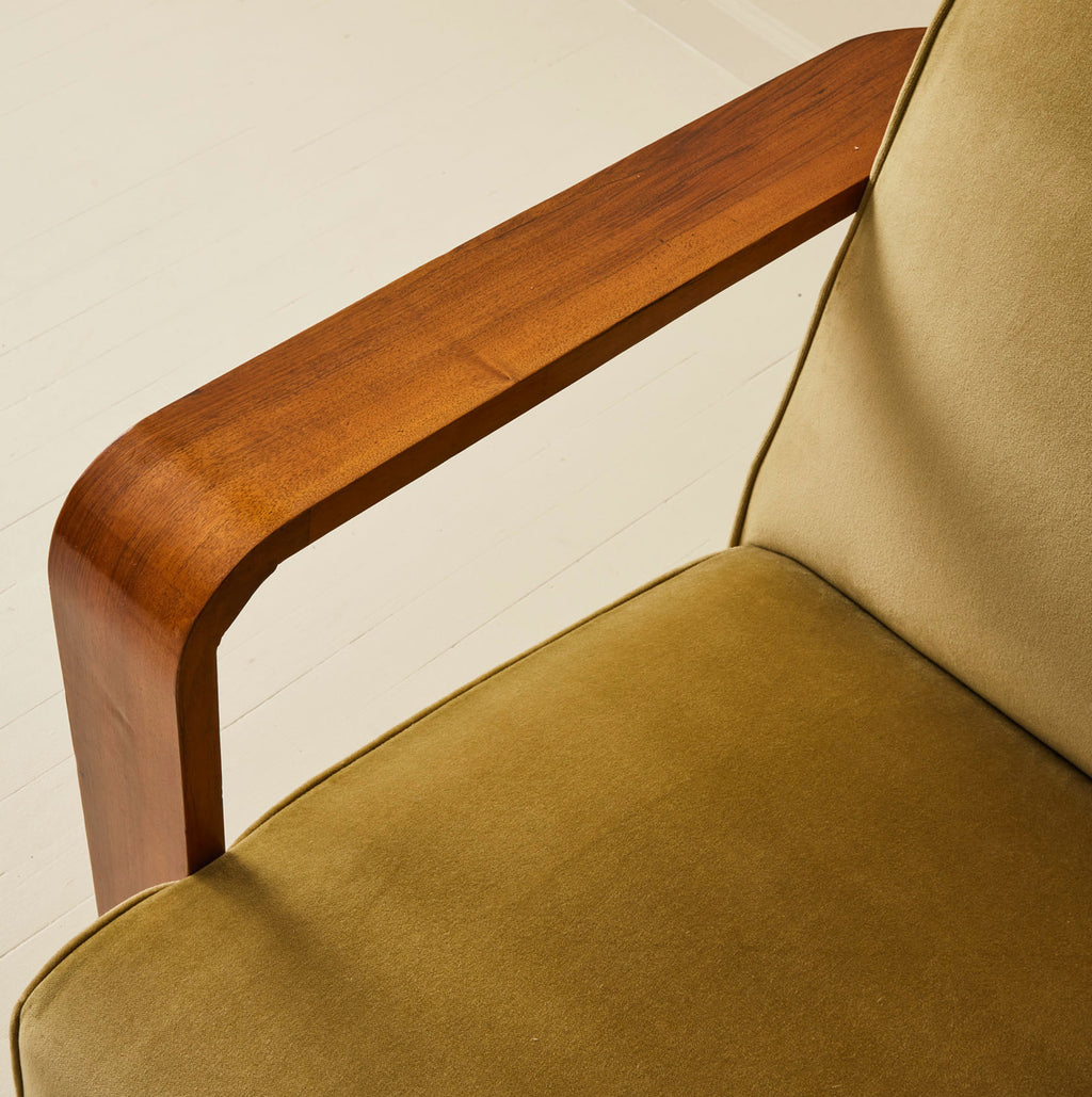 Italian Art Deco Lounge Chairs in Velvet, a pair, 1930's.
