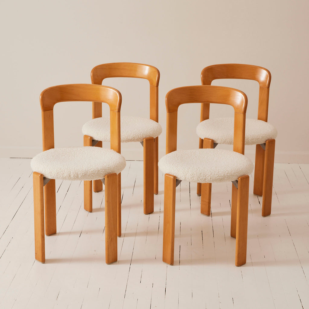 Bruno Rey Vintage Chairs by Dietiker, Beech Frame and Boucle Seat, 1971 - Set of 4