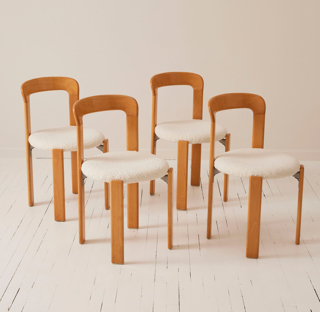 Bruno Rey Vintage Chairs by Dietiker, Beech Frame and Boucle Seat, 1971 - Set of 4