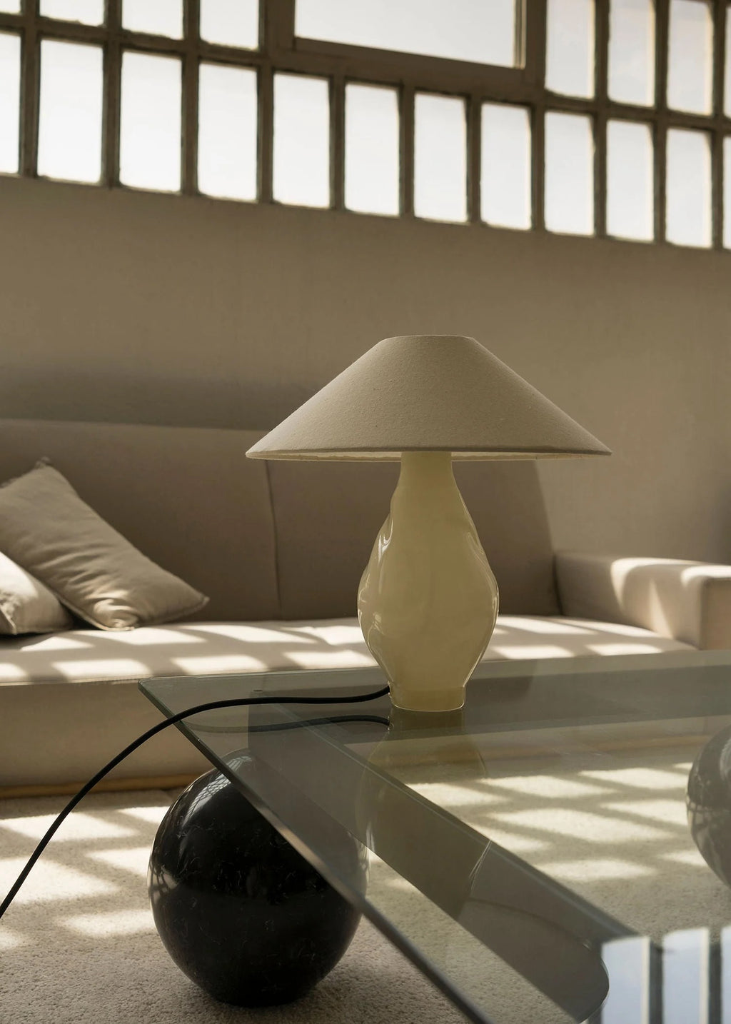 Beige Conical Glass Table Lamp by Los Objetos Decorativos