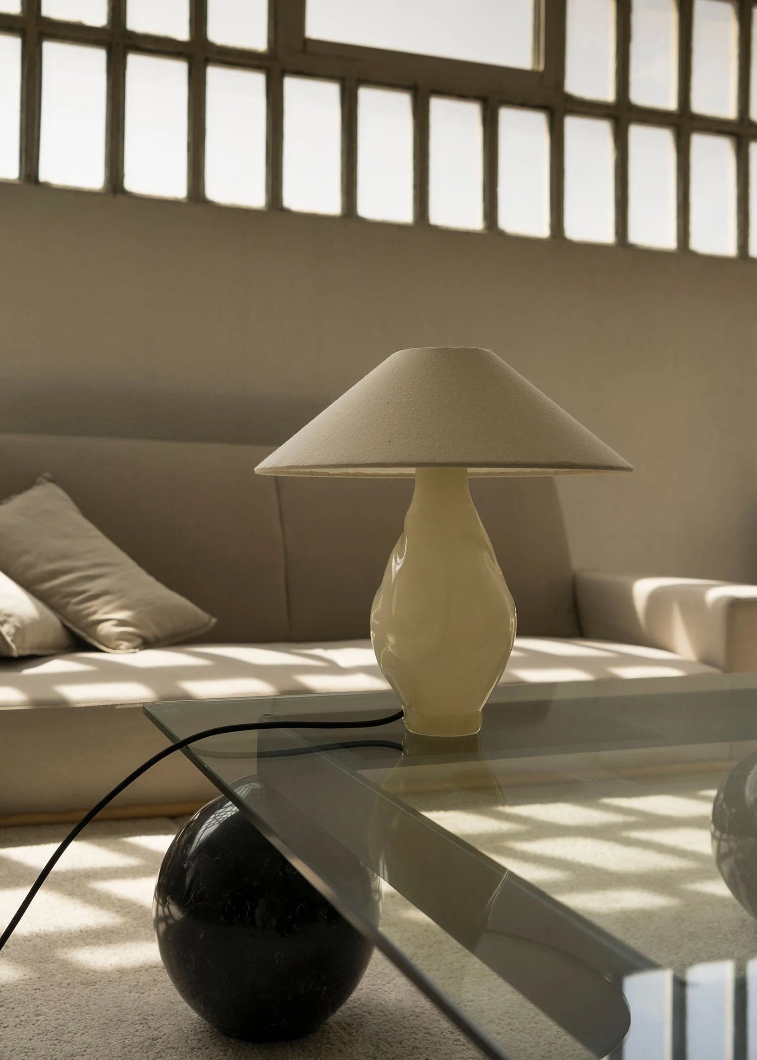 Beige Conical Glass Table Lamp by Los Objetos Decorativos
