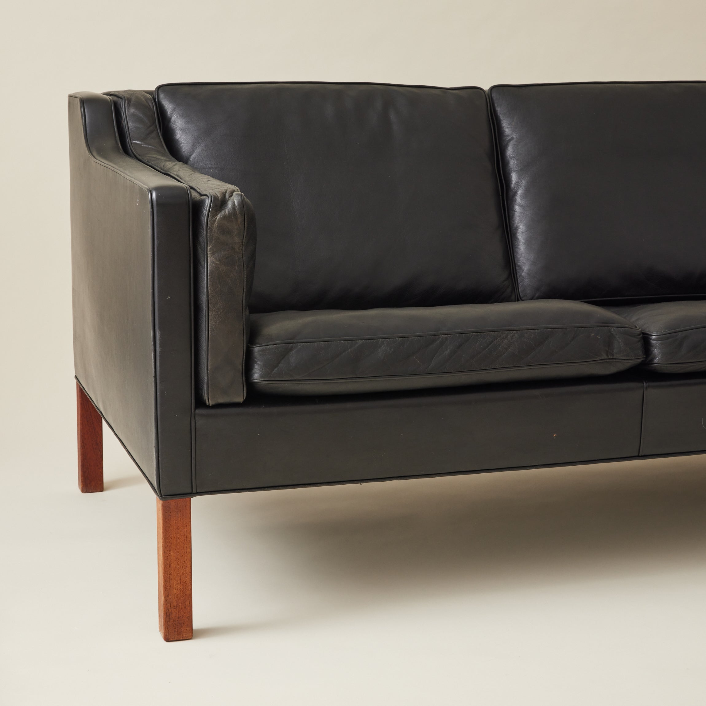 Borge Mogensen, Model 2213 Black Leather Sofa, Manufactured by