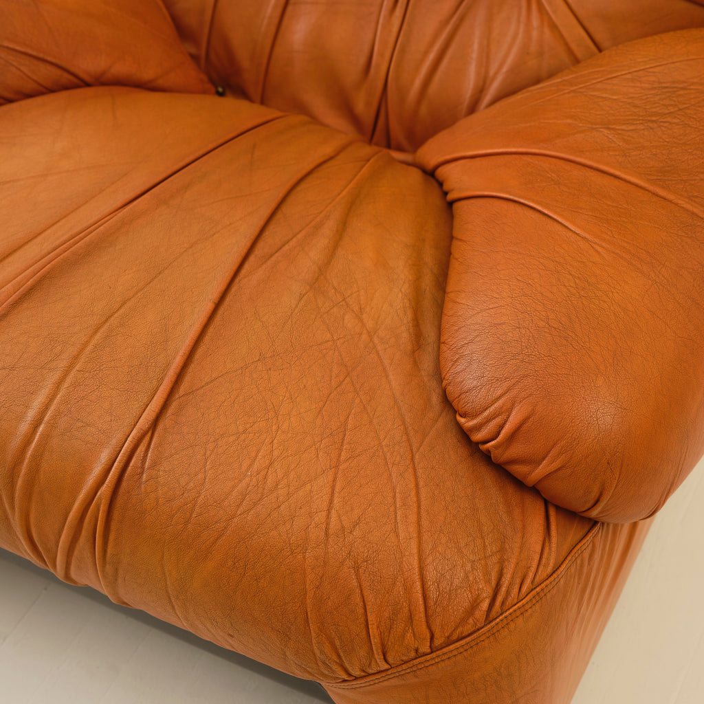 Claudio Vagnoni “Malù” Italian Post Modern Leather Armchairs, a Pair, 1970s